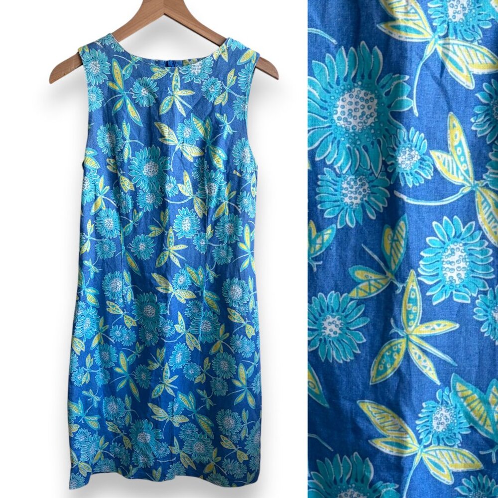 Lilly Pulitzer Vintage Krista Dress Blue Dragonfly Butterfly Size 8 Linen Rare - Picture 6 of 6